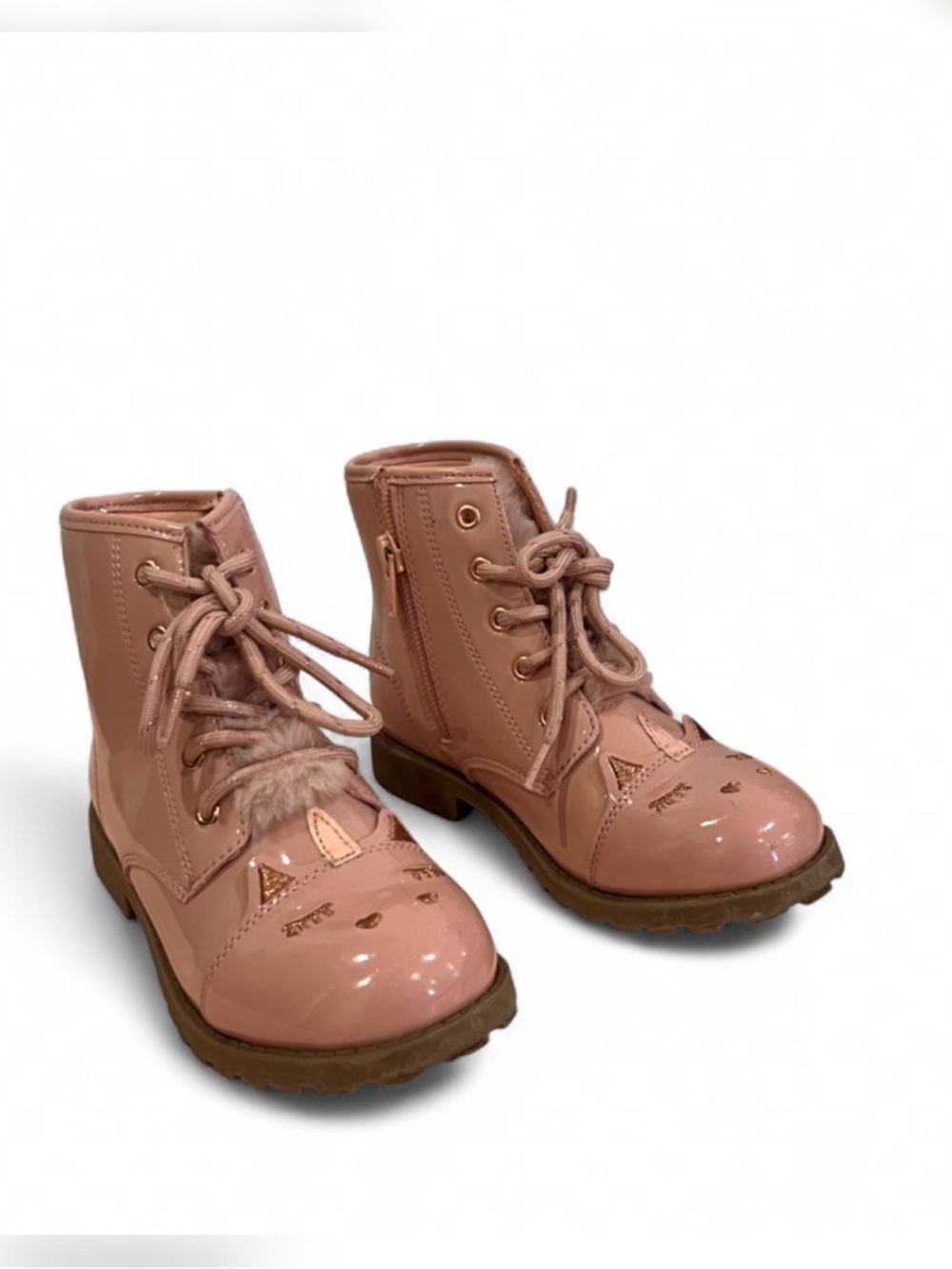wonder nation Pink Patent Kitty Lace-Up Boots